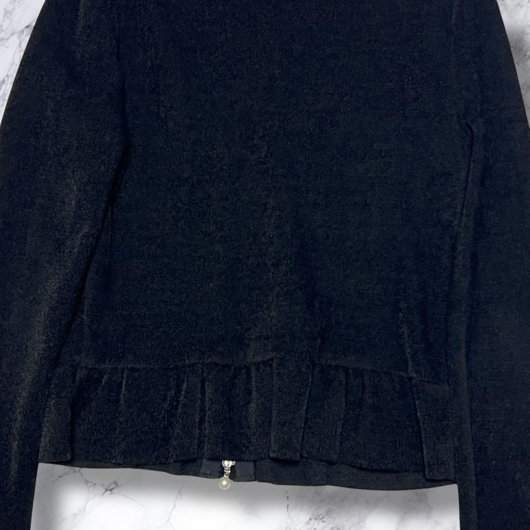 未使用級✨ルネ パール ジップ ノーカラー フリル ジャケット ブラック ニット