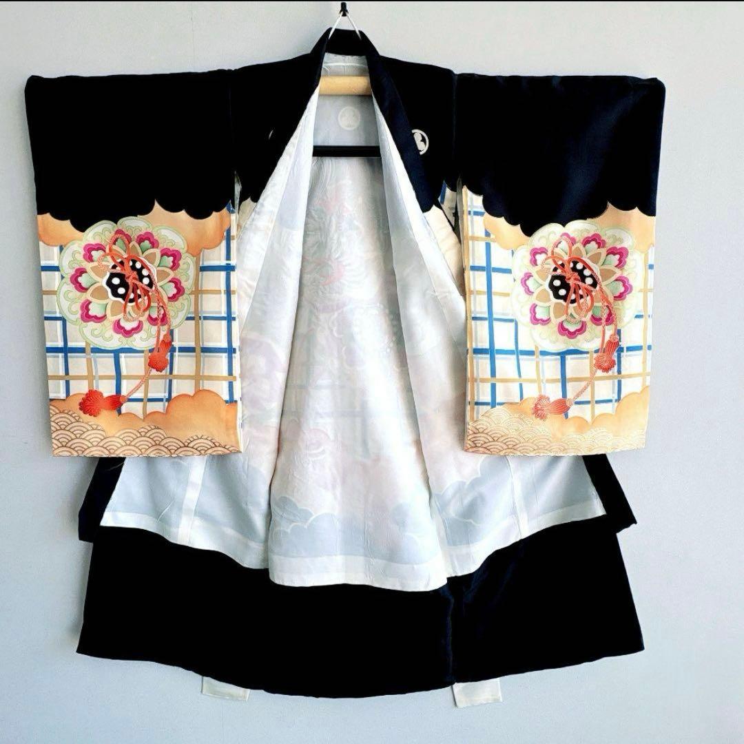美品　豪華刺繍　お宮参り　産着　祝着　0歳　男の子　黒　龍　長襦袢なし　735