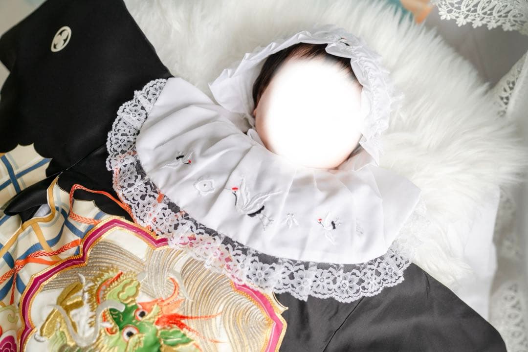 美品　豪華刺繍　お宮参り　産着　祝着　0歳　男の子　黒　龍　長襦袢なし　735