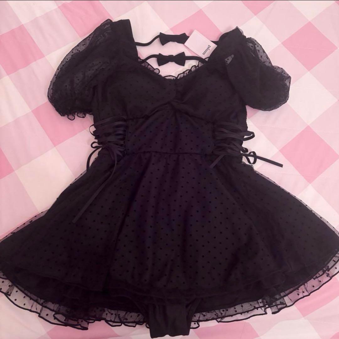 piumドットチュールワンピーススイムウェア ブラック