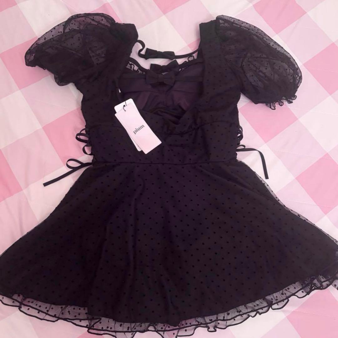 piumドットチュールワンピーススイムウェア ブラック