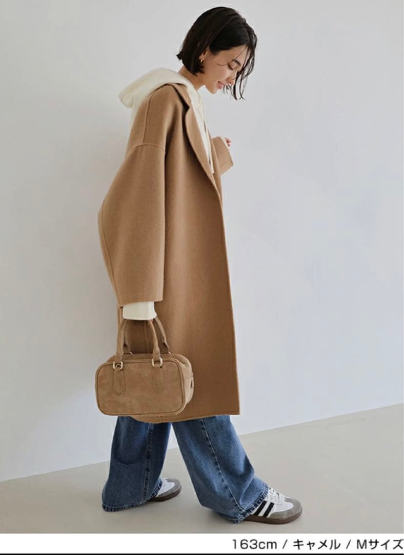 エバーネイビーリバーロングコクーンウールコートMサイズ