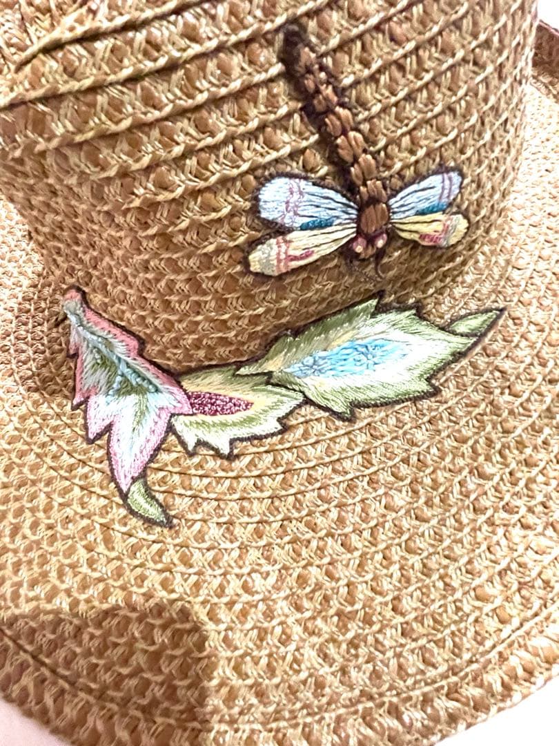 エリックジャビッツ　麦わら帽子　中折れ　刺繍　新品未使用　紙タグ付き　UPF50