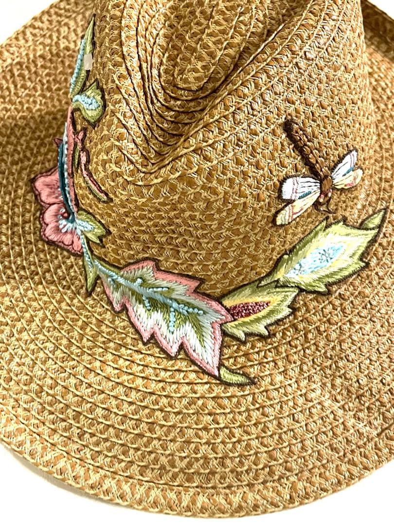 エリックジャビッツ　麦わら帽子　中折れ　刺繍　新品未使用　紙タグ付き　UPF50