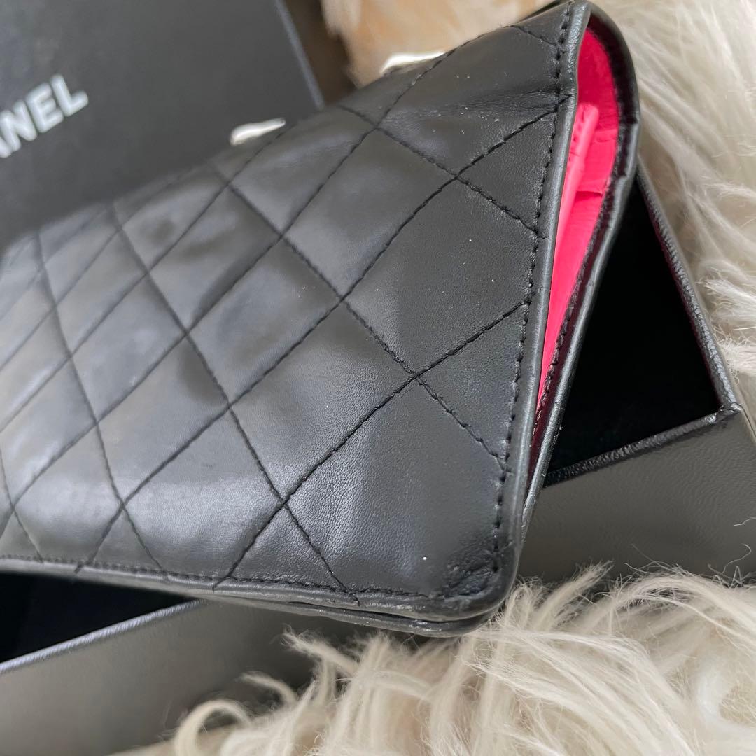 シャネル CHANEL 二つ折り 財布 カンボンライン ピンク 黒 正規品