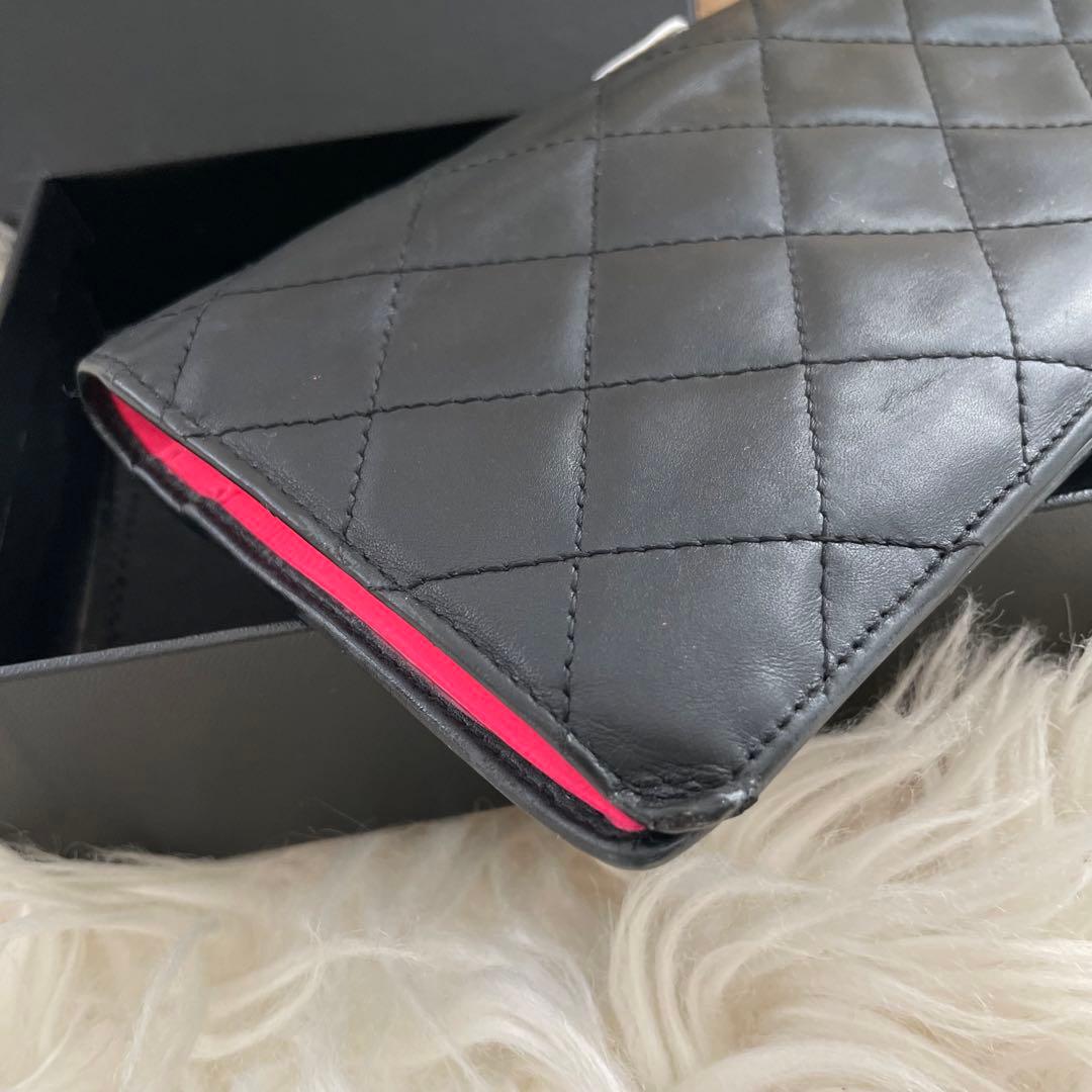シャネル CHANEL 二つ折り 財布 カンボンライン ピンク 黒 正規品