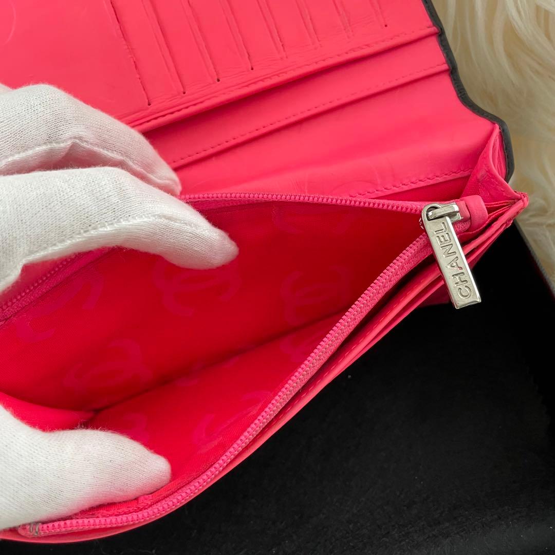 シャネル CHANEL 二つ折り 財布 カンボンライン ピンク 黒 正規品