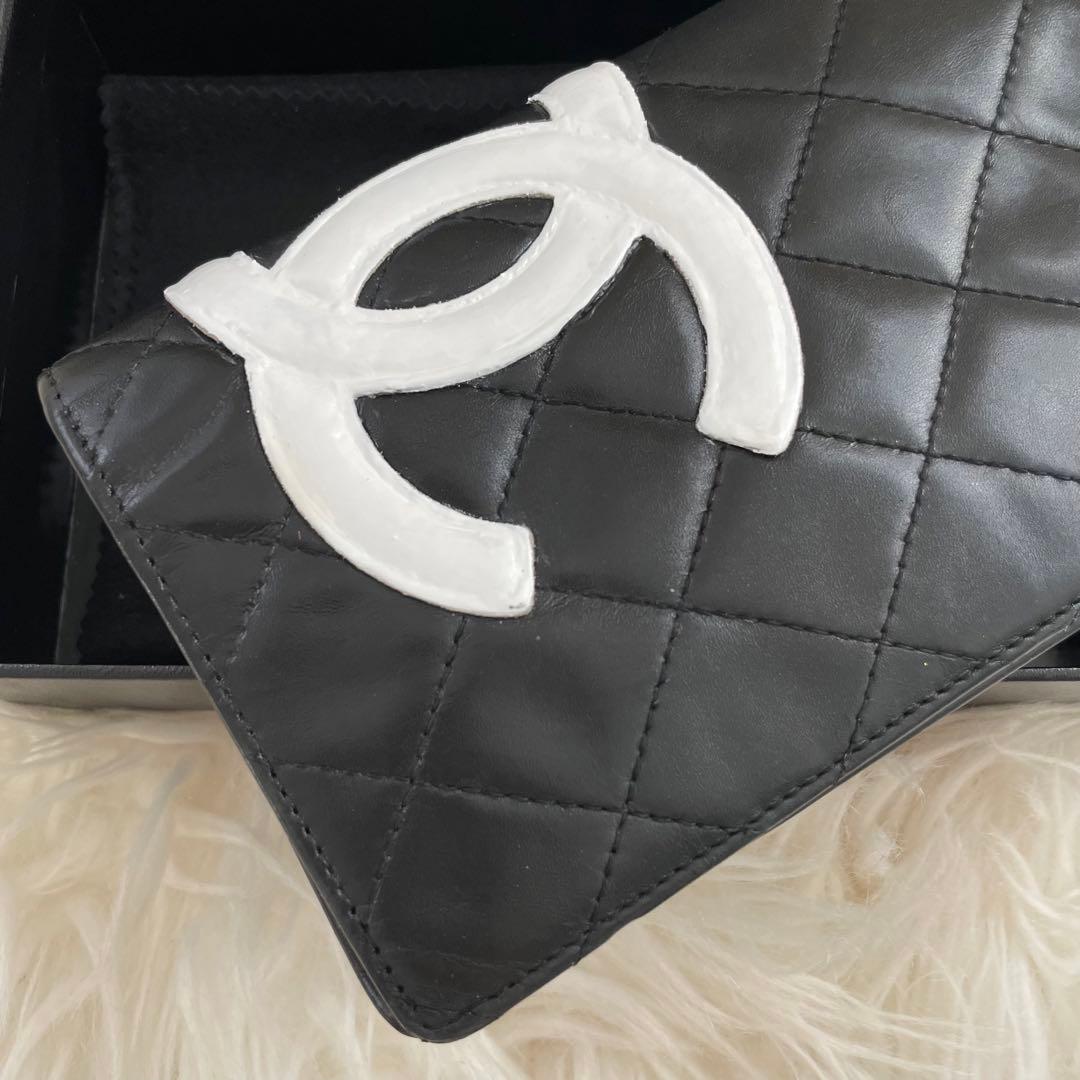 シャネル CHANEL 二つ折り 財布 カンボンライン ピンク 黒 正規品