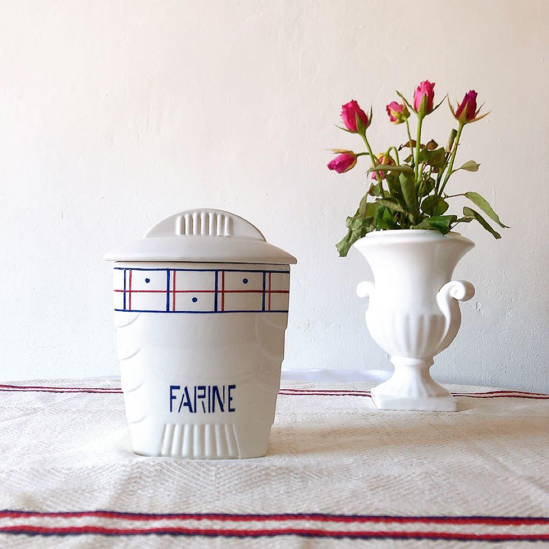 リュネヴィル 陶器製キャニスター FARINE フランスアンティーク食器