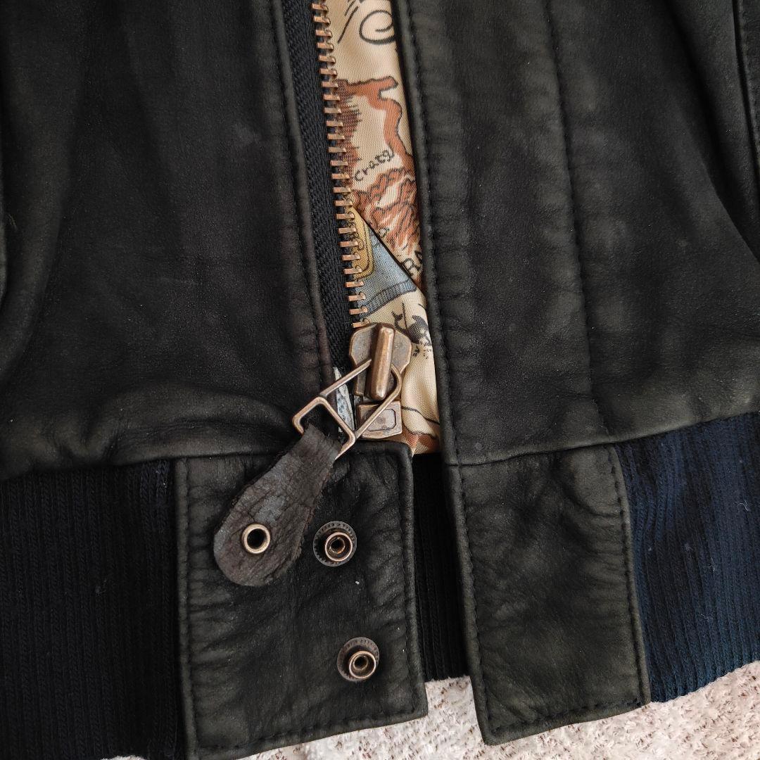 地図柄 裏地 A2 本革 フライトレザージャケット つや消し ブラック 2XL