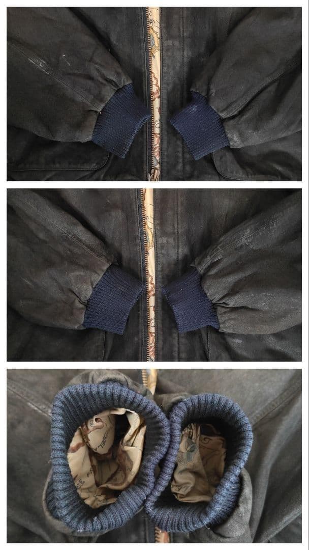 地図柄 裏地 A2 本革 フライトレザージャケット つや消し ブラック 2XL