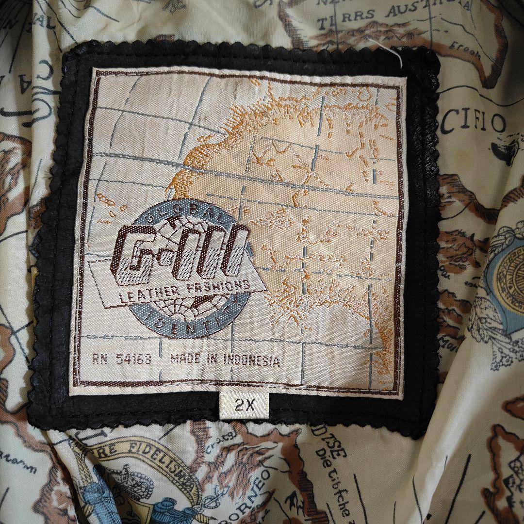 地図柄 裏地 A2 本革 フライトレザージャケット つや消し ブラック 2XL