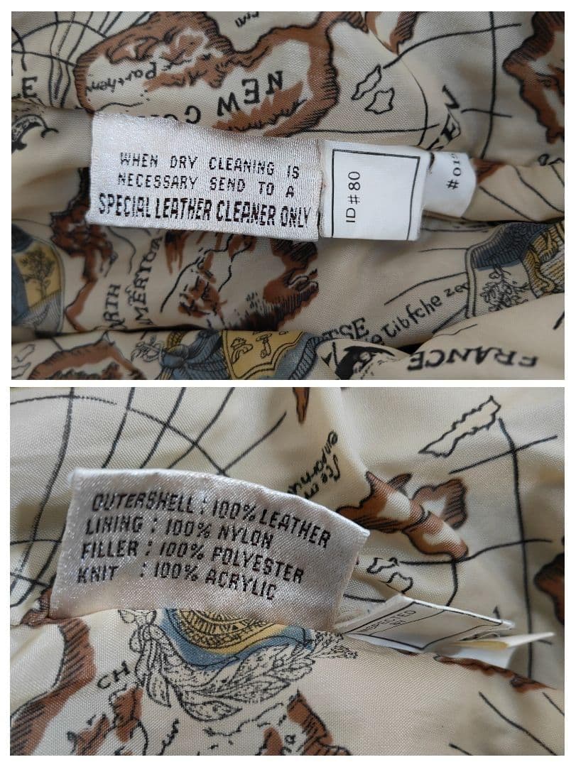 地図柄 裏地 A2 本革 フライトレザージャケット つや消し ブラック 2XL