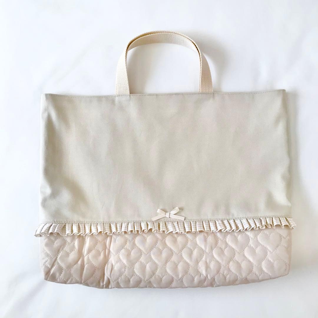 【専用です】入園入学4点セット ハートキルティング　ライトベージュ　お着替え袋Ｌ