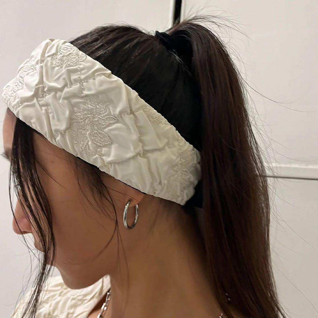 ヘアアクセサリー Dahlia shrinking embroidery headband