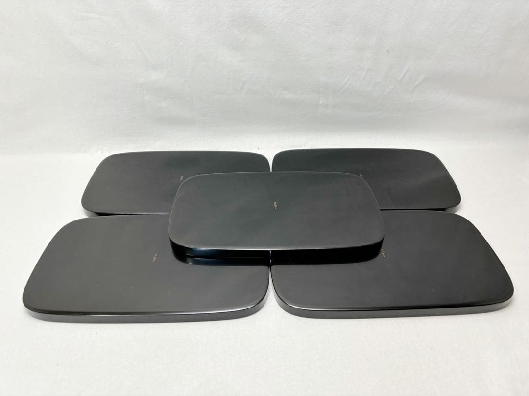 未使用 懐石道具 輪島塗 大向高洲堂造 木製 小判形 盆 膳 5客揃 刻印 共箱