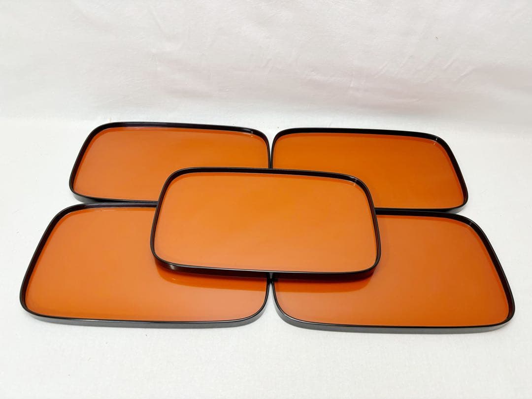 未使用 懐石道具 輪島塗 大向高洲堂造 木製 小判形 盆 膳 5客揃 刻印 共箱