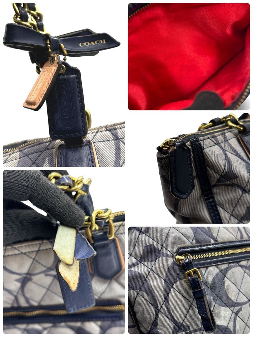 【良品】コーチ　トートバッグ　シグネチャー　キルティング　肩掛け　チャームレザー