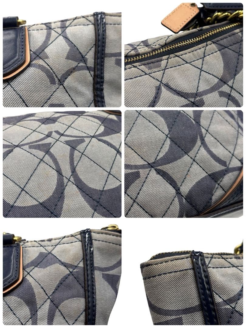 【良品】コーチ　トートバッグ　シグネチャー　キルティング　肩掛け　チャームレザー