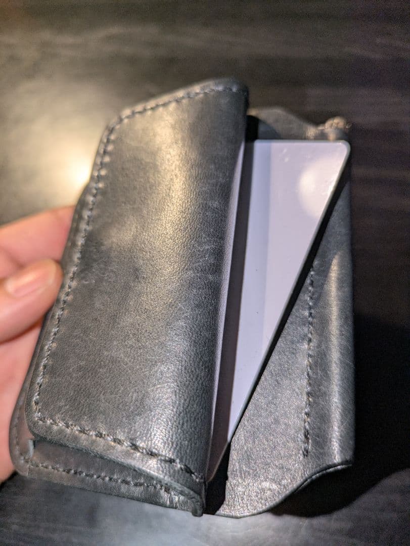 イタリアンレザー マネークリップ式 コンパクトウォレット 総手縫い 革財布 6