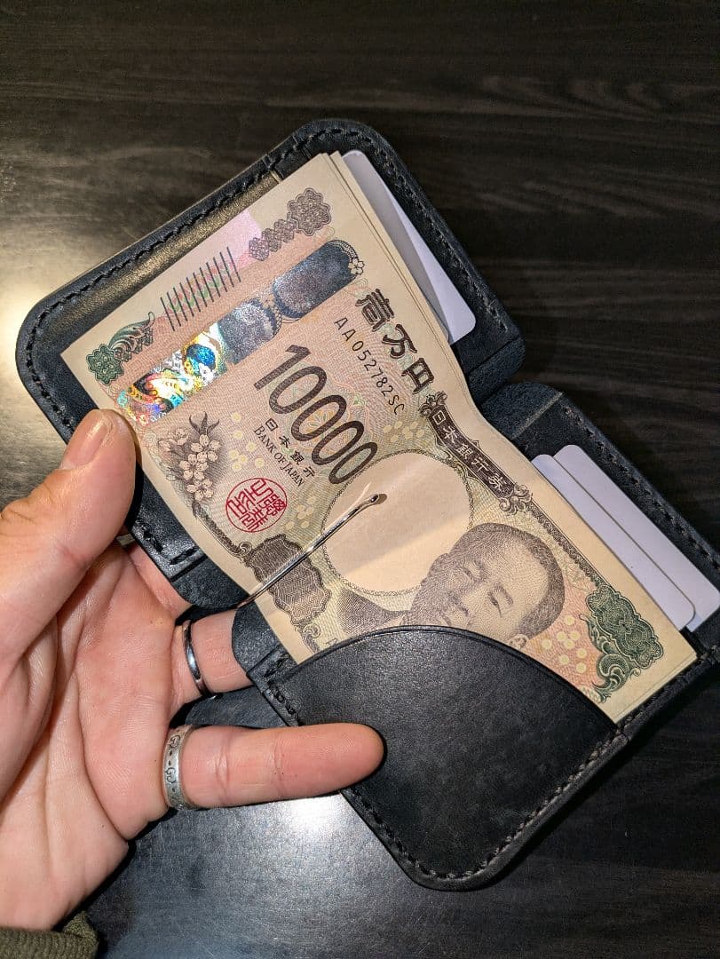 イタリアンレザー マネークリップ式 コンパクトウォレット 総手縫い 革財布 6