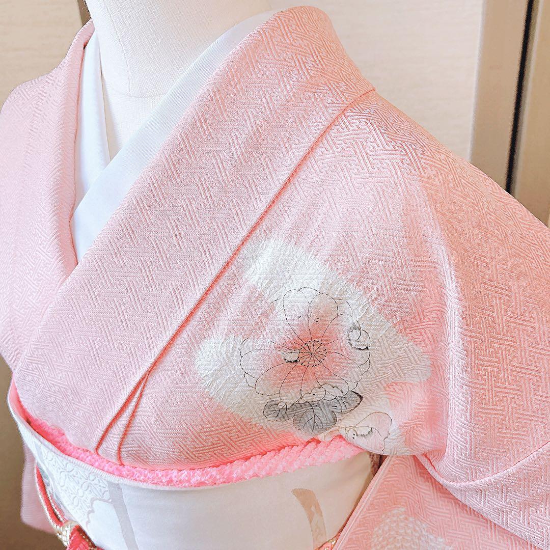 20日まで　訪問着　フルセット　辻が花　裄66 卒業式入学式M L 袋帯　ピンク