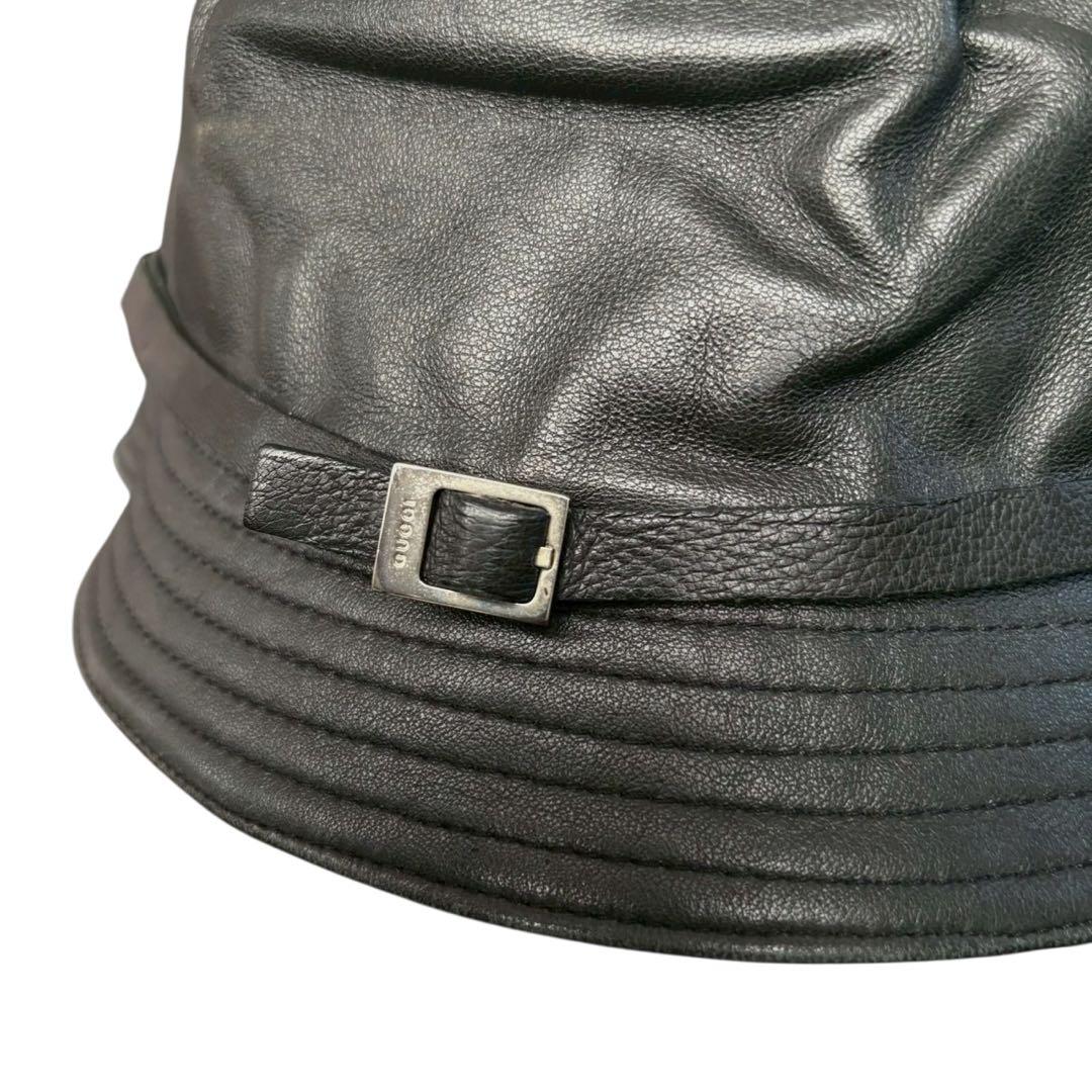 グッチ GUCCI レザー ハット バケットハット バケツハット 帽子 ブラック