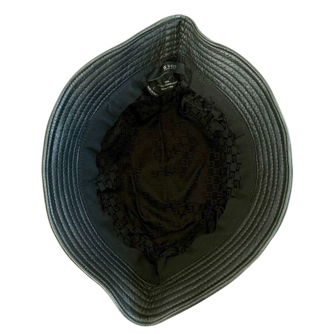 グッチ GUCCI レザー ハット バケットハット バケツハット 帽子 ブラック