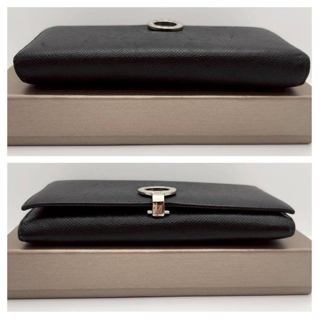 極美品 ブルガリ 長財布 二つ折りロゴクリップ ブラック レザー