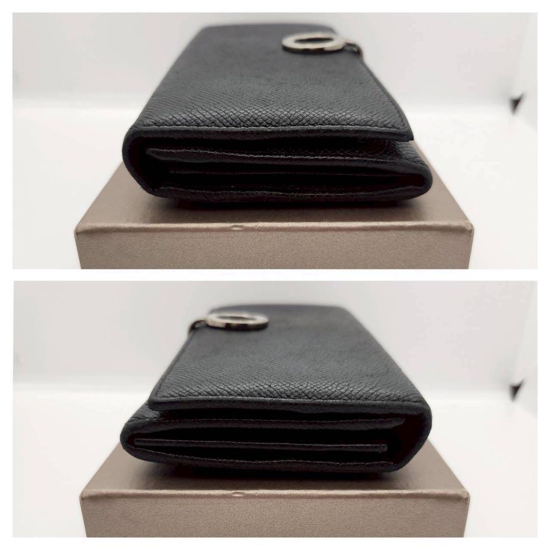 極美品 ブルガリ 長財布 二つ折りロゴクリップ ブラック レザー
