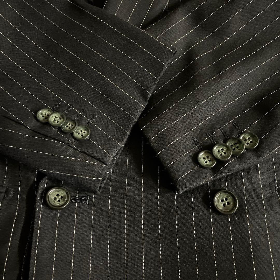極美品 極上ウール GUCCI ネクタイ ストライプ ダブルブレストスーツ 漆黒