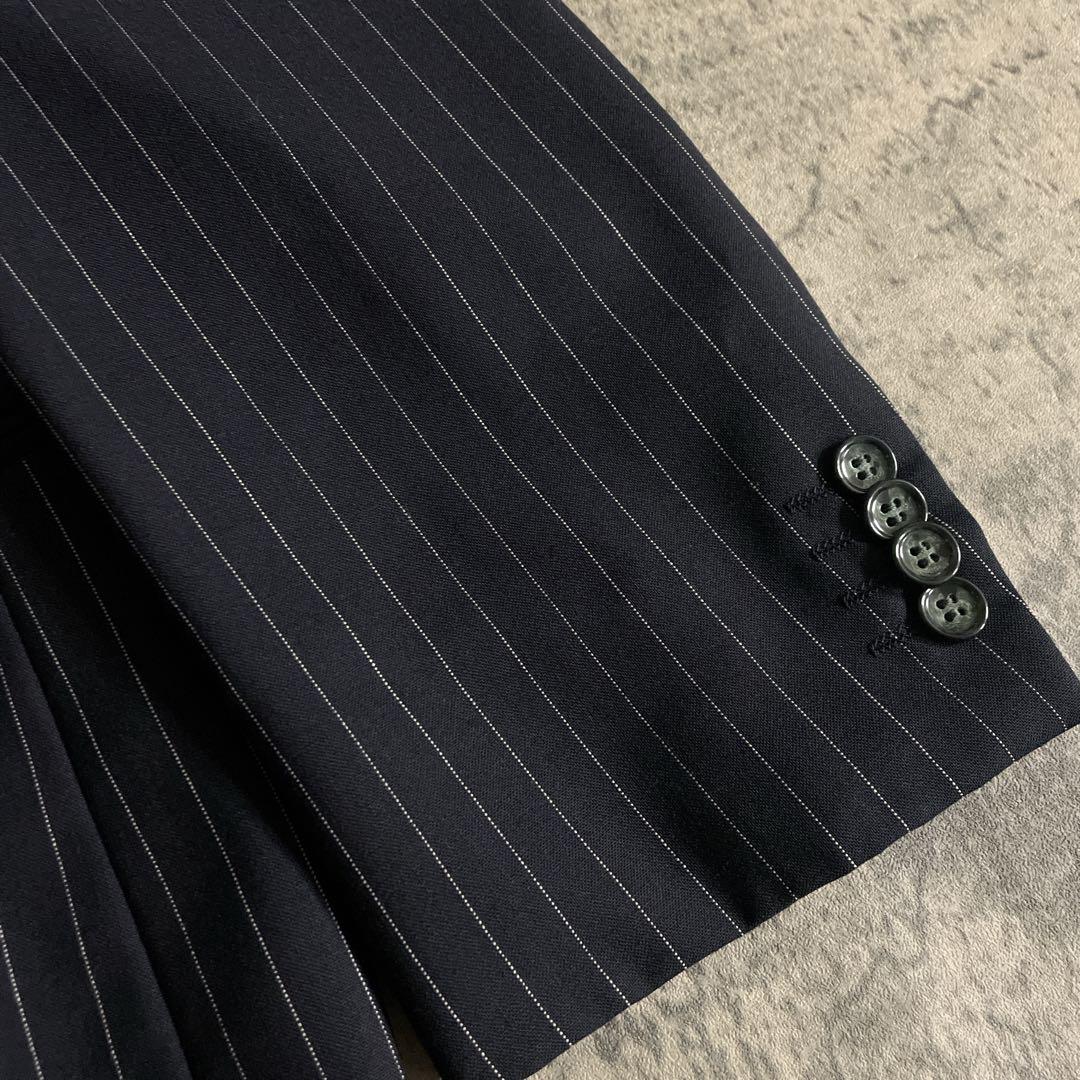 極美品 極上ウール GUCCI ネクタイ ストライプ ダブルブレストスーツ 漆黒