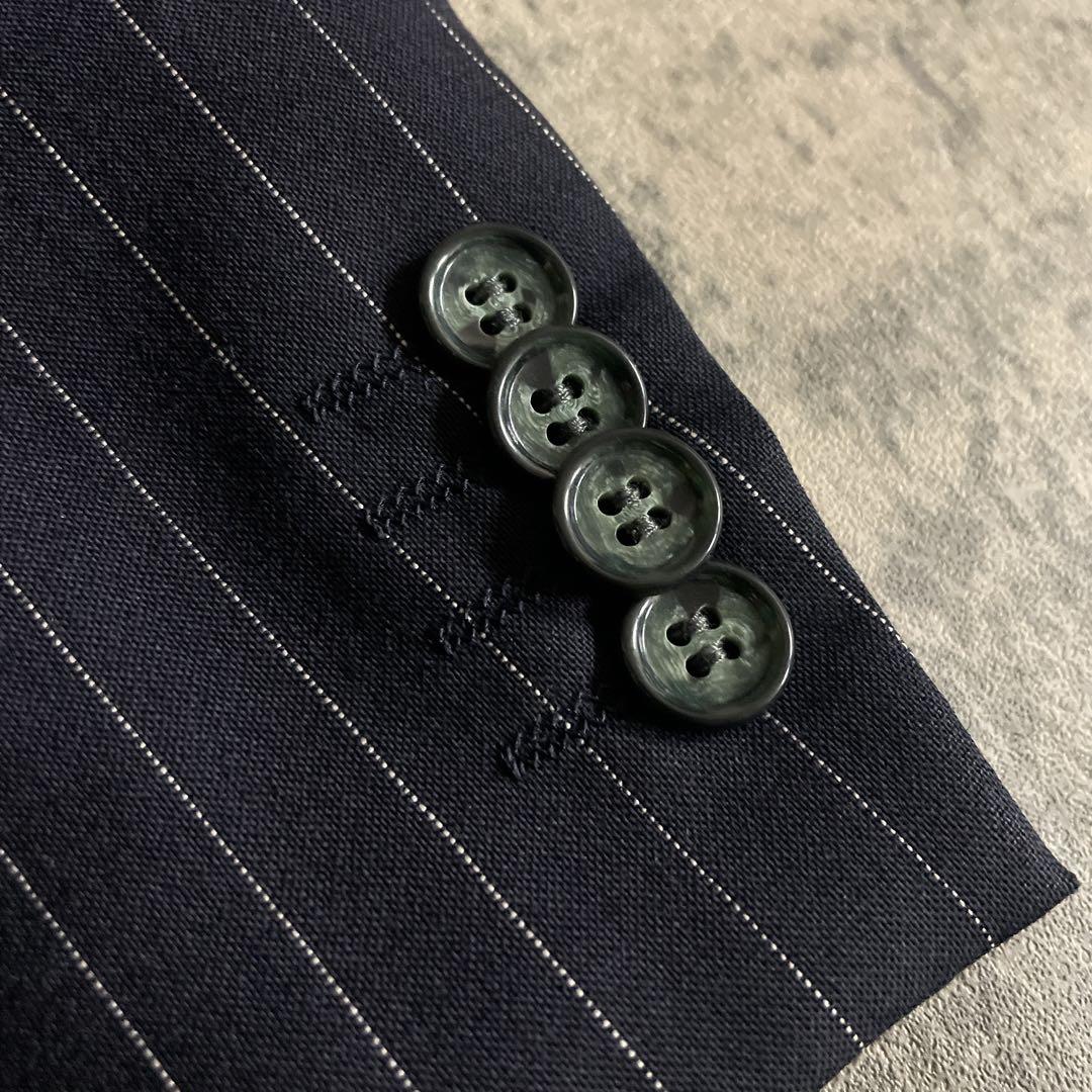 極美品 極上ウール GUCCI ネクタイ ストライプ ダブルブレストスーツ 漆黒