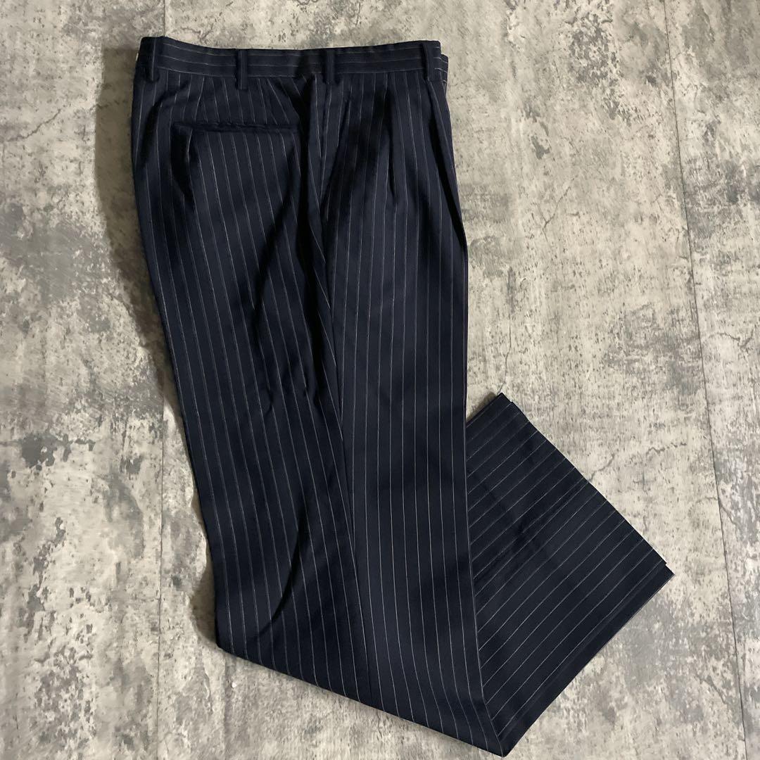 極美品 極上ウール GUCCI ネクタイ ストライプ ダブルブレストスーツ 漆黒