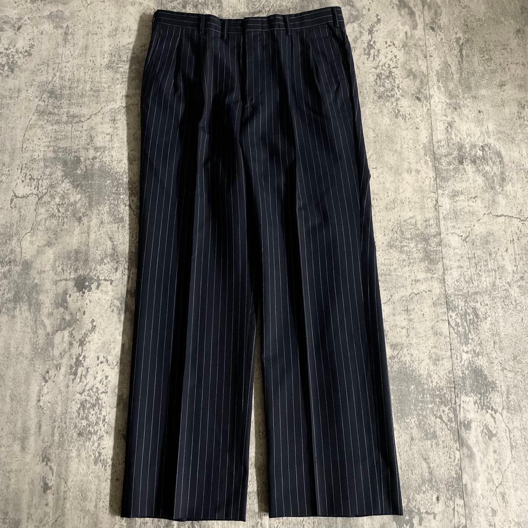 極美品 極上ウール GUCCI ネクタイ ストライプ ダブルブレストスーツ 漆黒