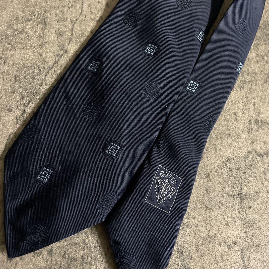 極美品 極上ウール GUCCI ネクタイ ストライプ ダブルブレストスーツ 漆黒