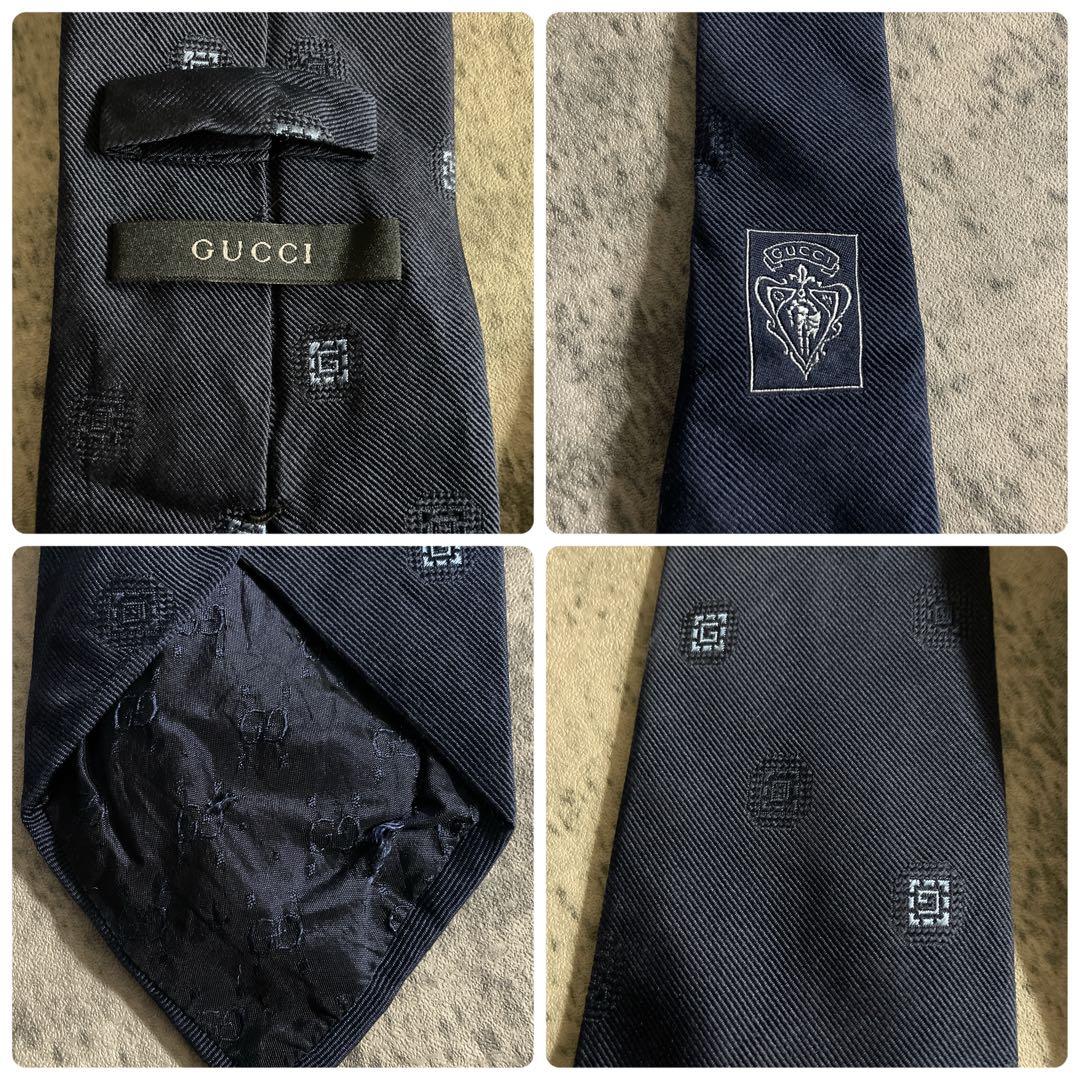 極美品 極上ウール GUCCI ネクタイ ストライプ ダブルブレストスーツ 漆黒