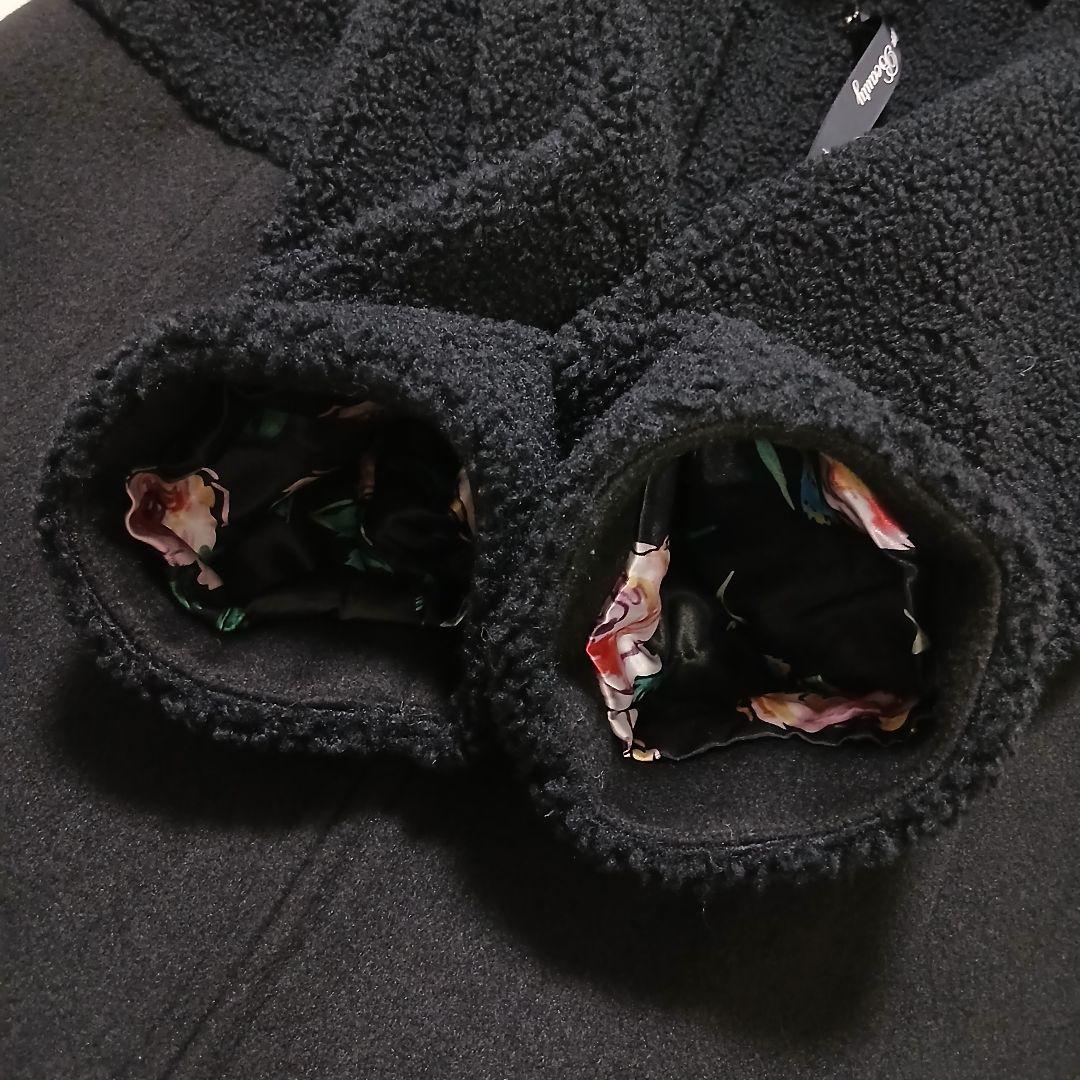 【極美品/希少サイズ】Super Beauty ボア切替ロングコート 裏地花柄