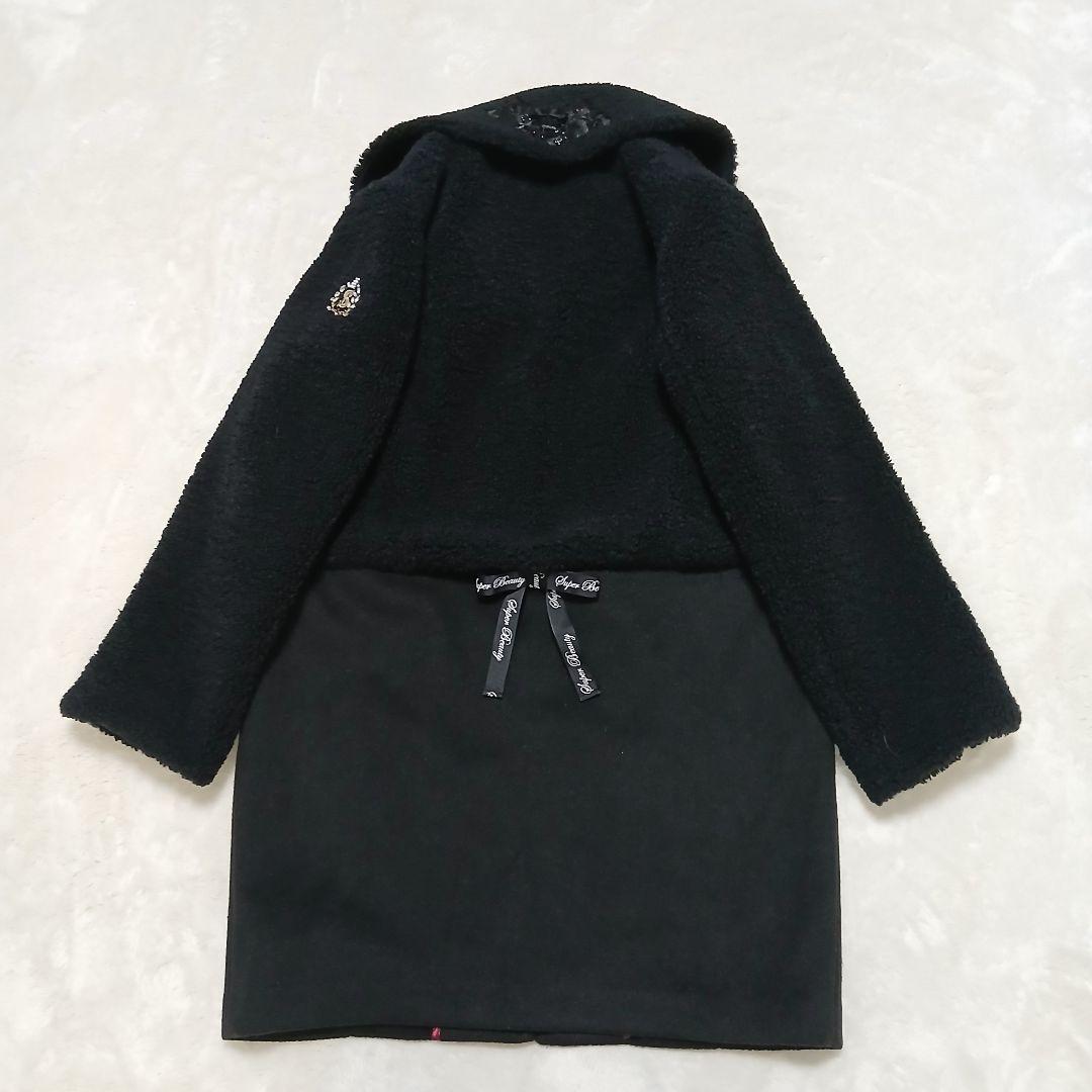 【極美品/希少サイズ】Super Beauty ボア切替ロングコート 裏地花柄