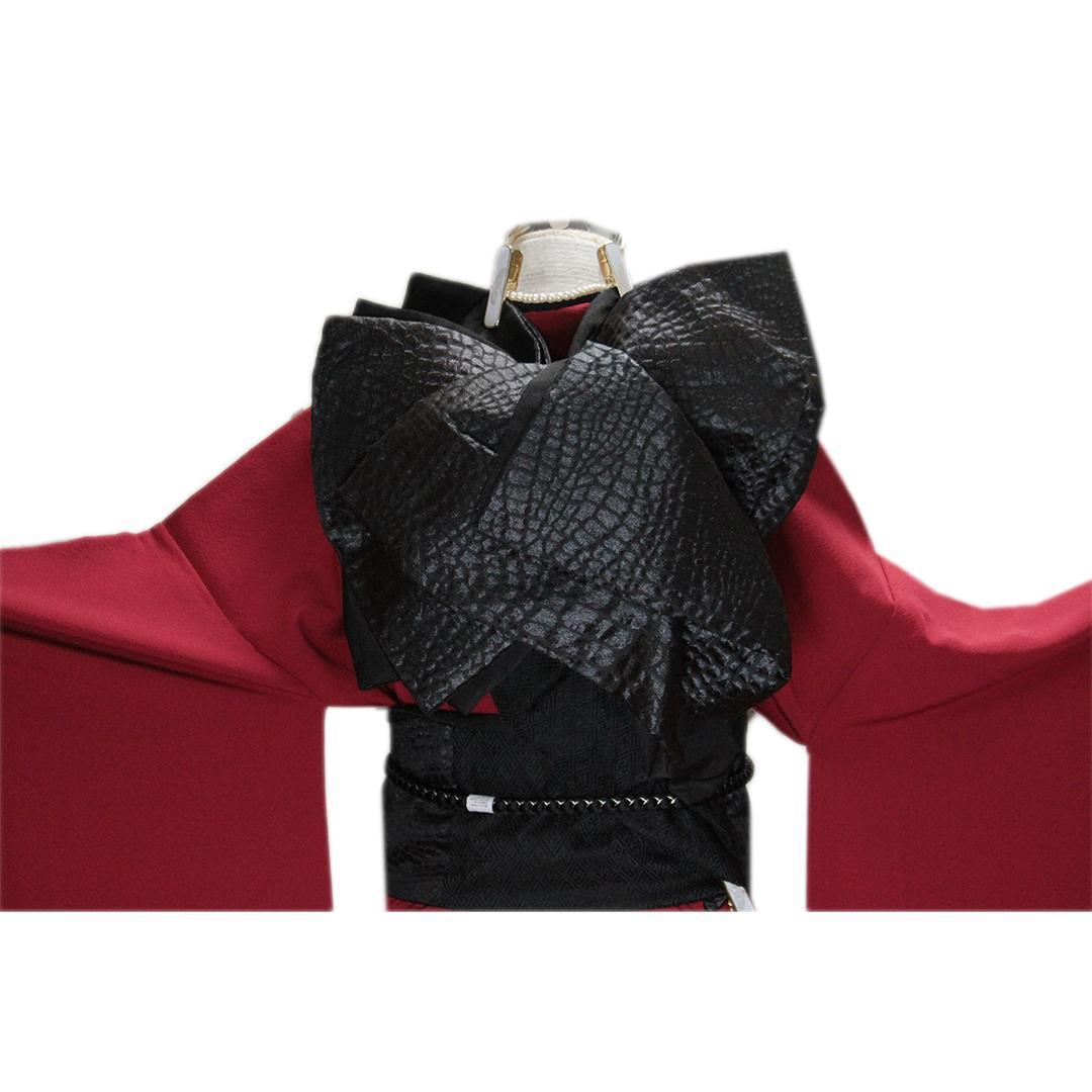 美品!作家物無地/赤成人式振袖7点セット無地帯新品小物帯揚げ帯締め重ね衿SK17