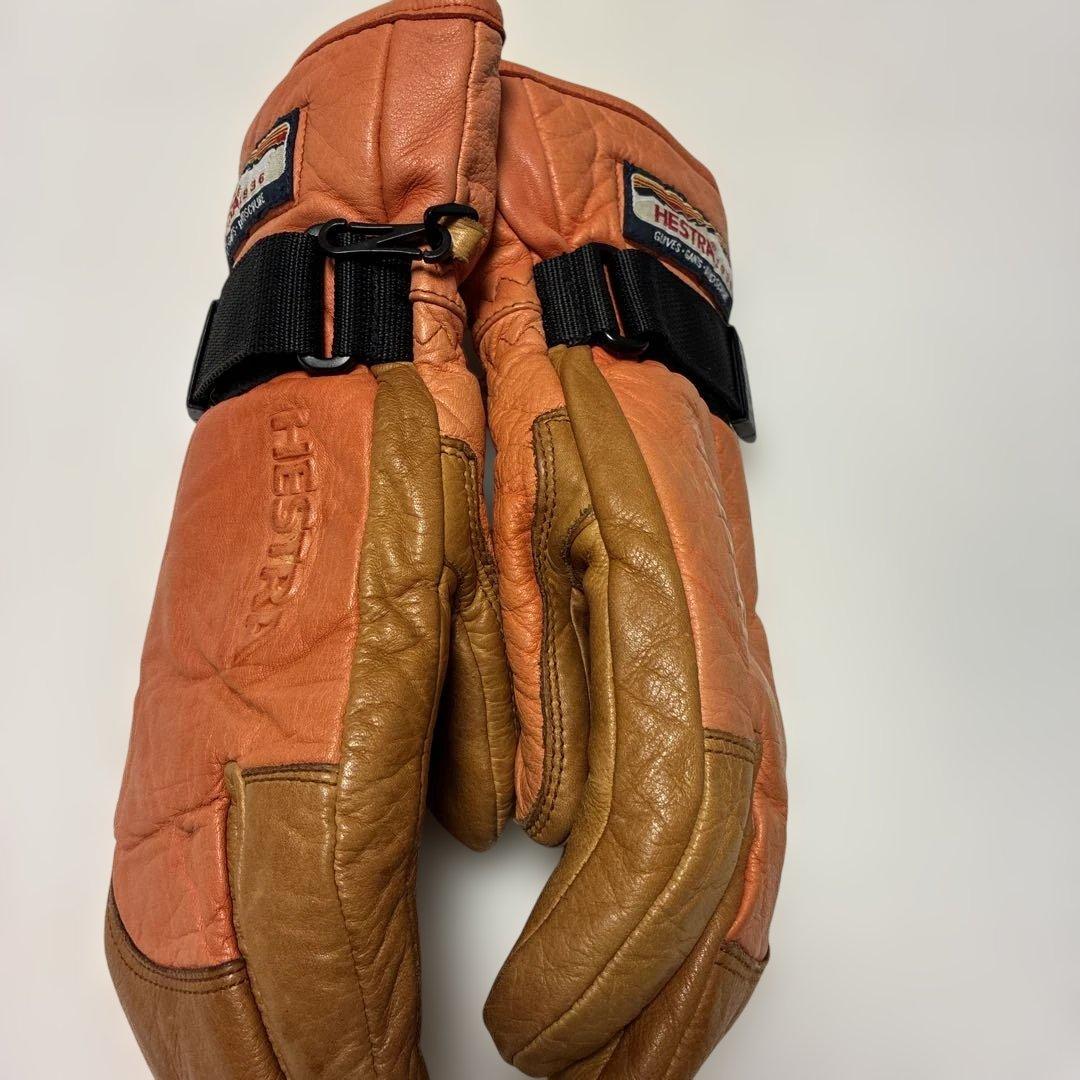 スキースノーボード用Hestra レザー ミトングローブ オレンジ/ブラウン