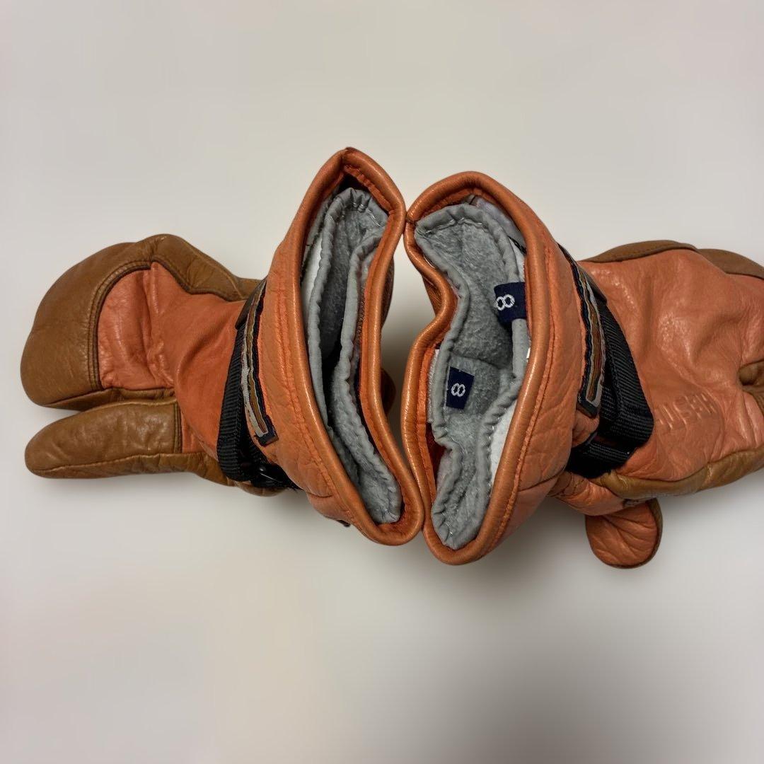 スキースノーボード用Hestra レザー ミトングローブ オレンジ/ブラウン