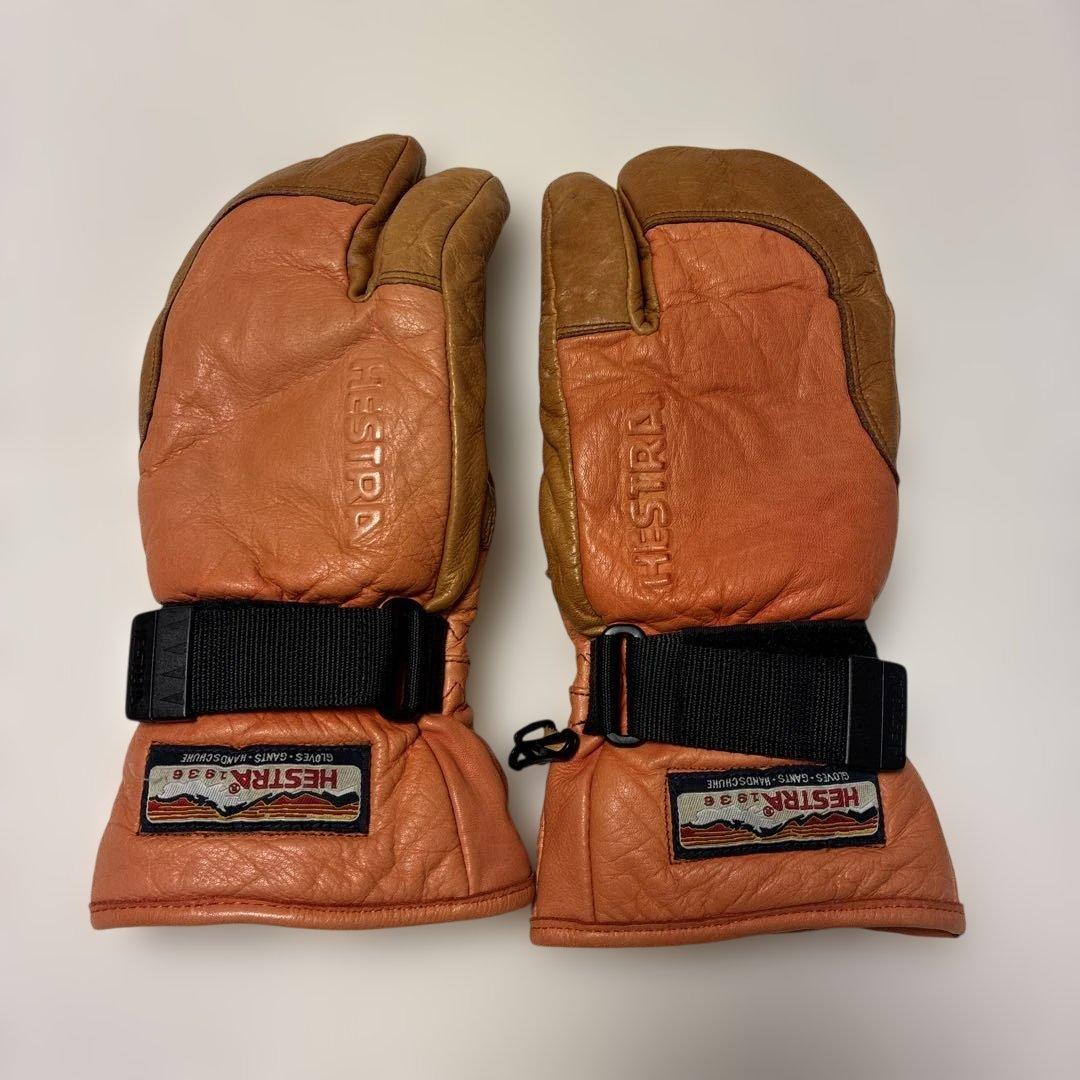 スキースノーボード用Hestra レザー ミトングローブ オレンジ/ブラウン
