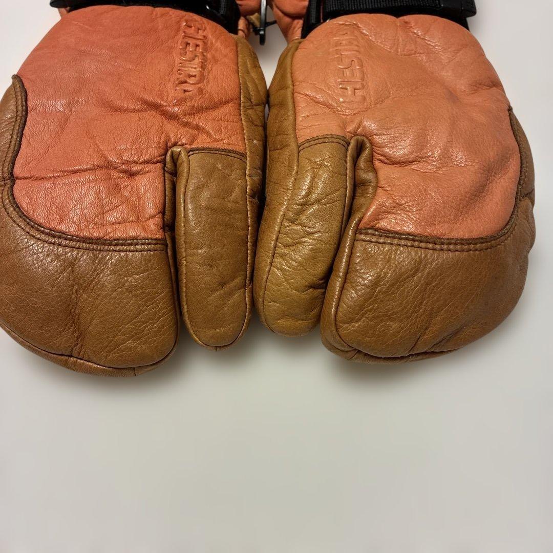 スキースノーボード用Hestra レザー ミトングローブ オレンジ/ブラウン