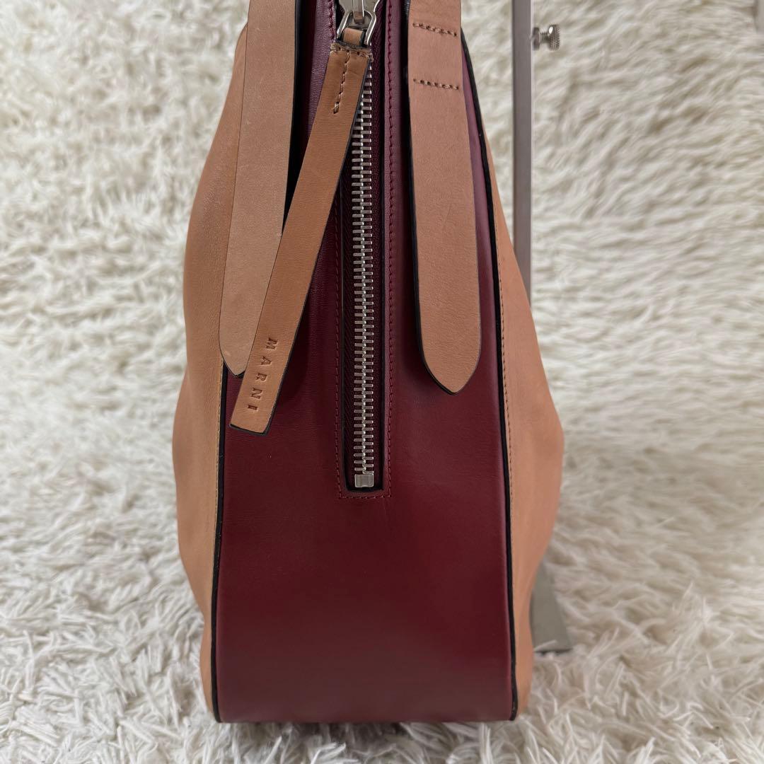 マルニ　バイカラー　ホーボー　レザー　ショルダー　バッグ　ポーチ付　ブラウン