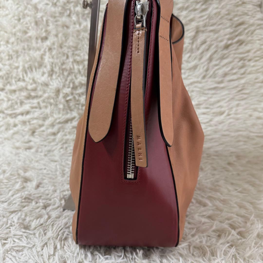 マルニ　バイカラー　ホーボー　レザー　ショルダー　バッグ　ポーチ付　ブラウン