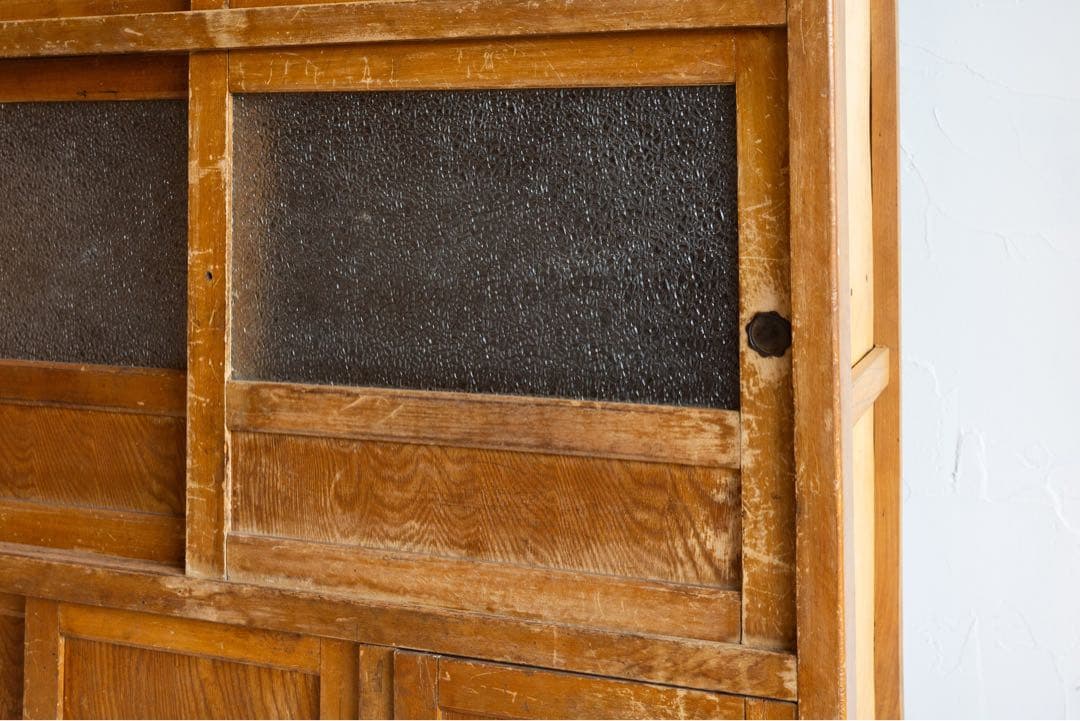 昭和レトロ 茶箪笥 ガラス戸 引き戸 食器棚 収納棚