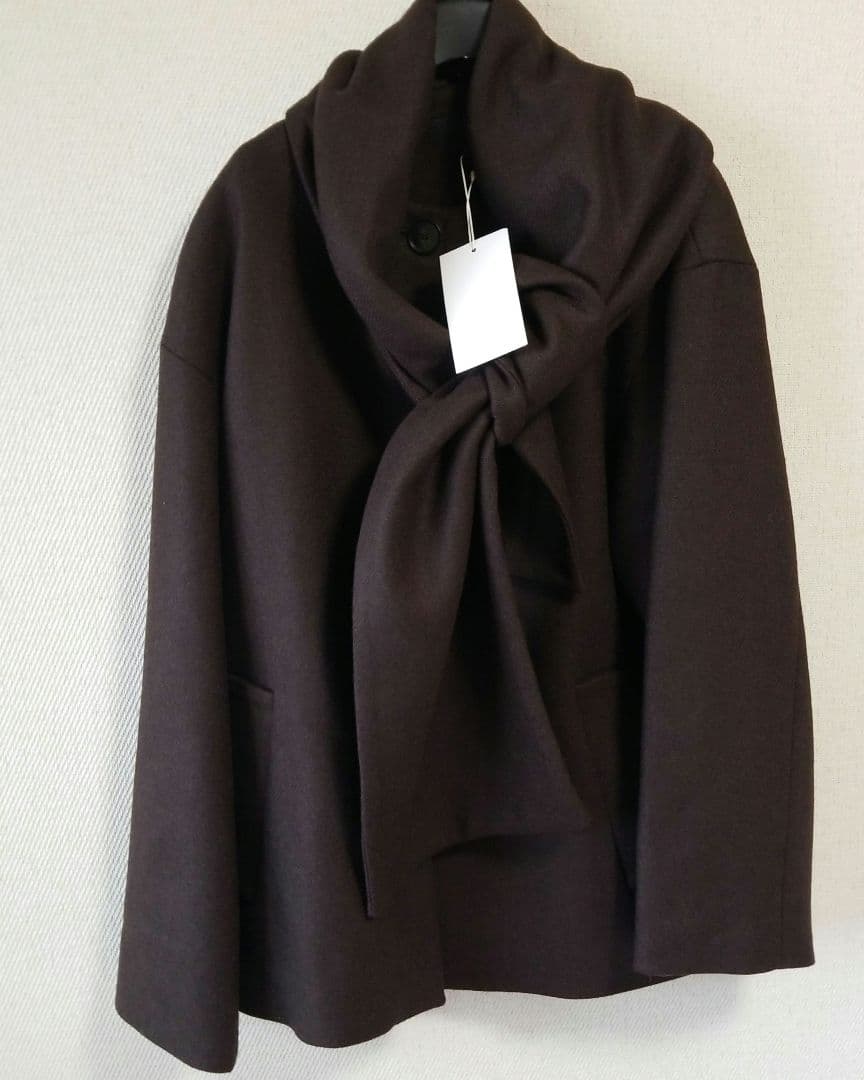 【新品】ZARA ウール ショートスカーフコートブラウン（XS）