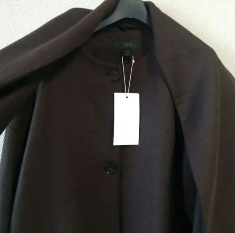 【新品】ZARA ウール ショートスカーフコートブラウン（XS）