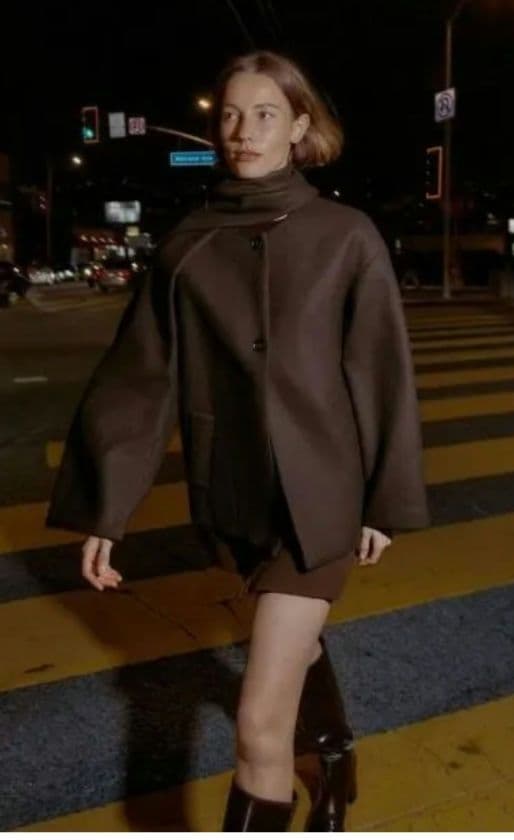 【新品】ZARA ウール ショートスカーフコートブラウン（XS）